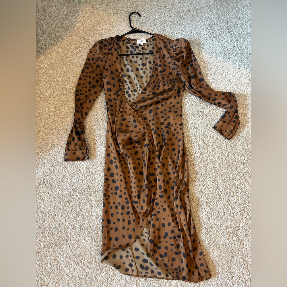 LPA Tan and Black Spotted Long Sleeve Dress